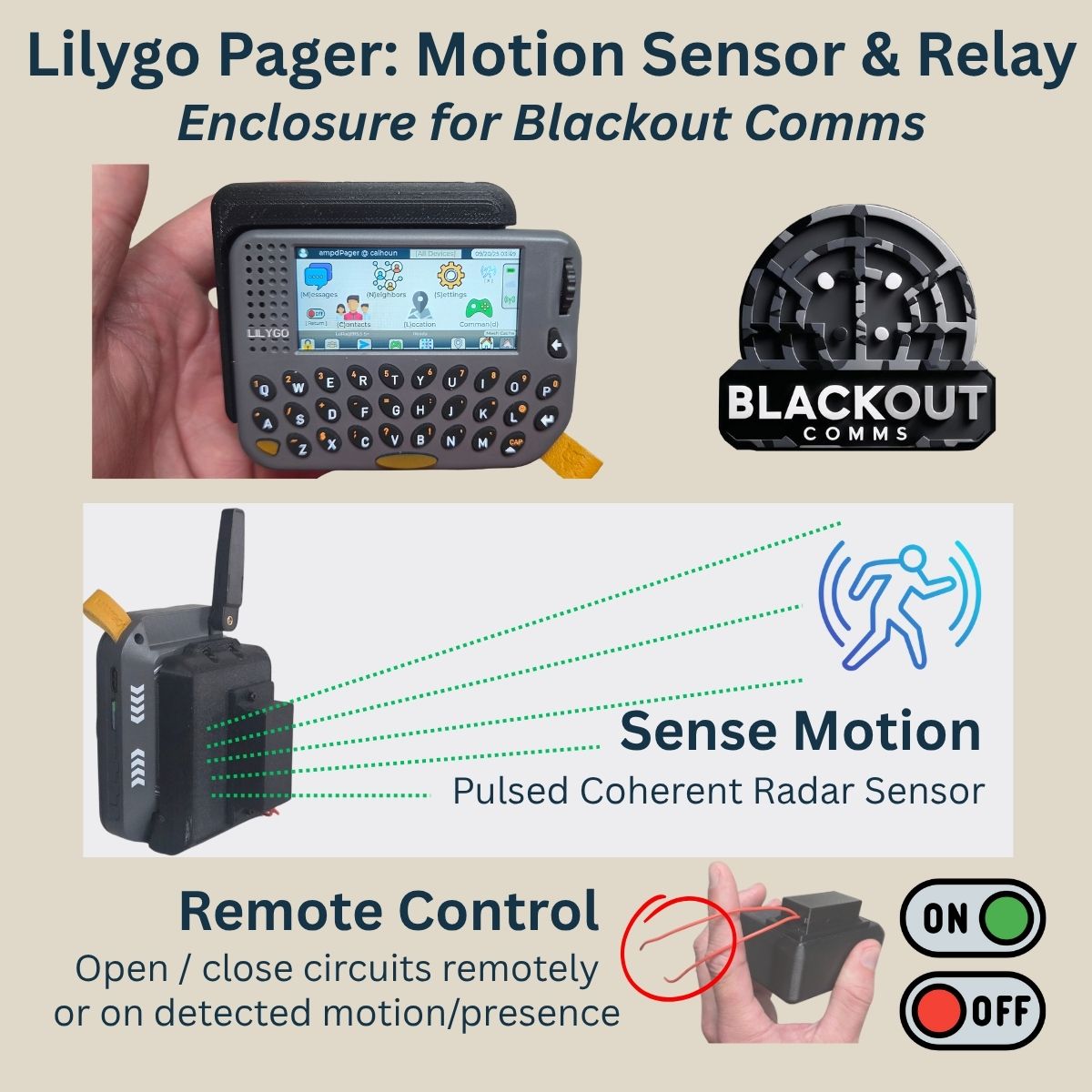 Lilygo Pager Upgrade: Pulsed Coherent Radar (motion/presence) & Relay