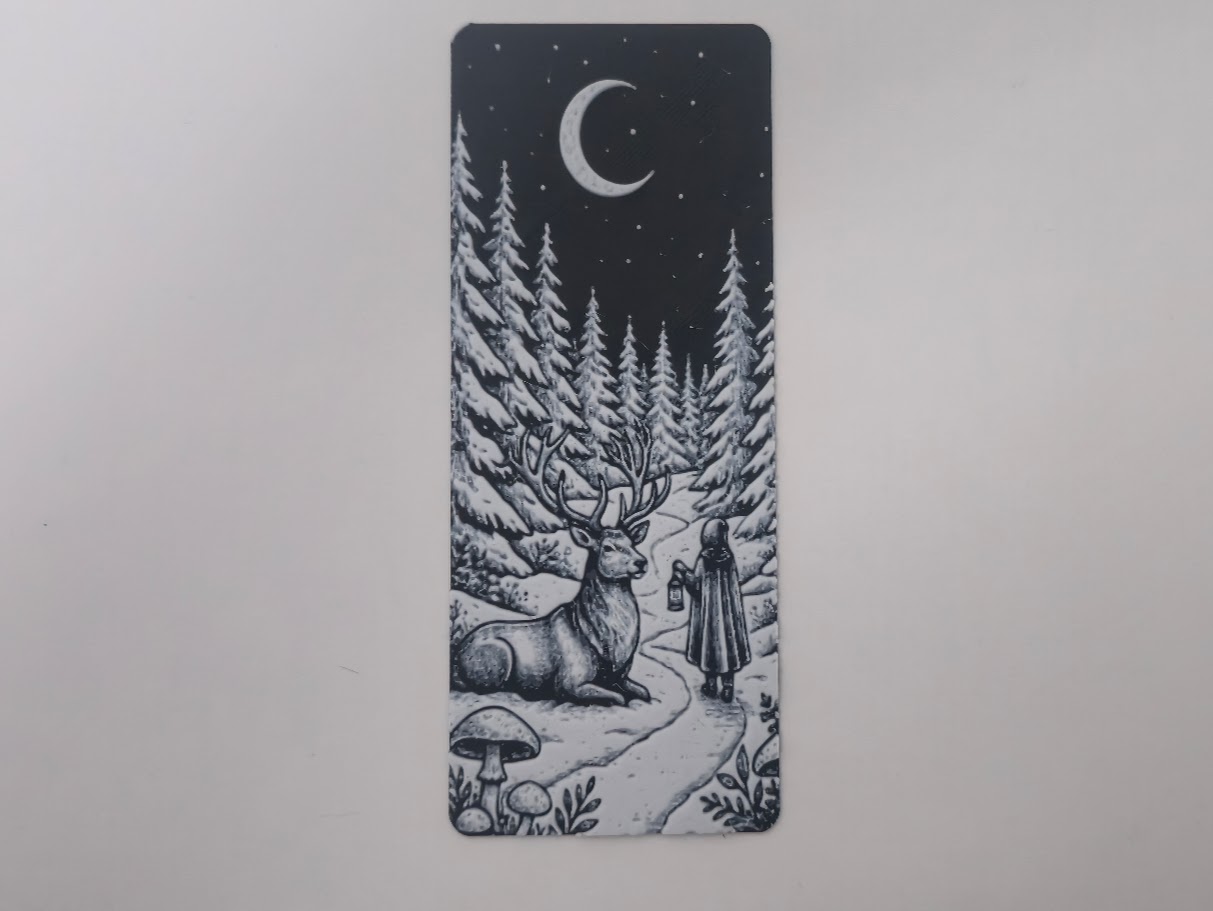 Mystical Stag Winter Forest Night Bookmark
