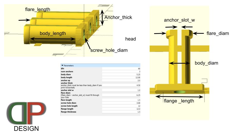 Parametric pegboard or drywall anchor by DP design Download free STL