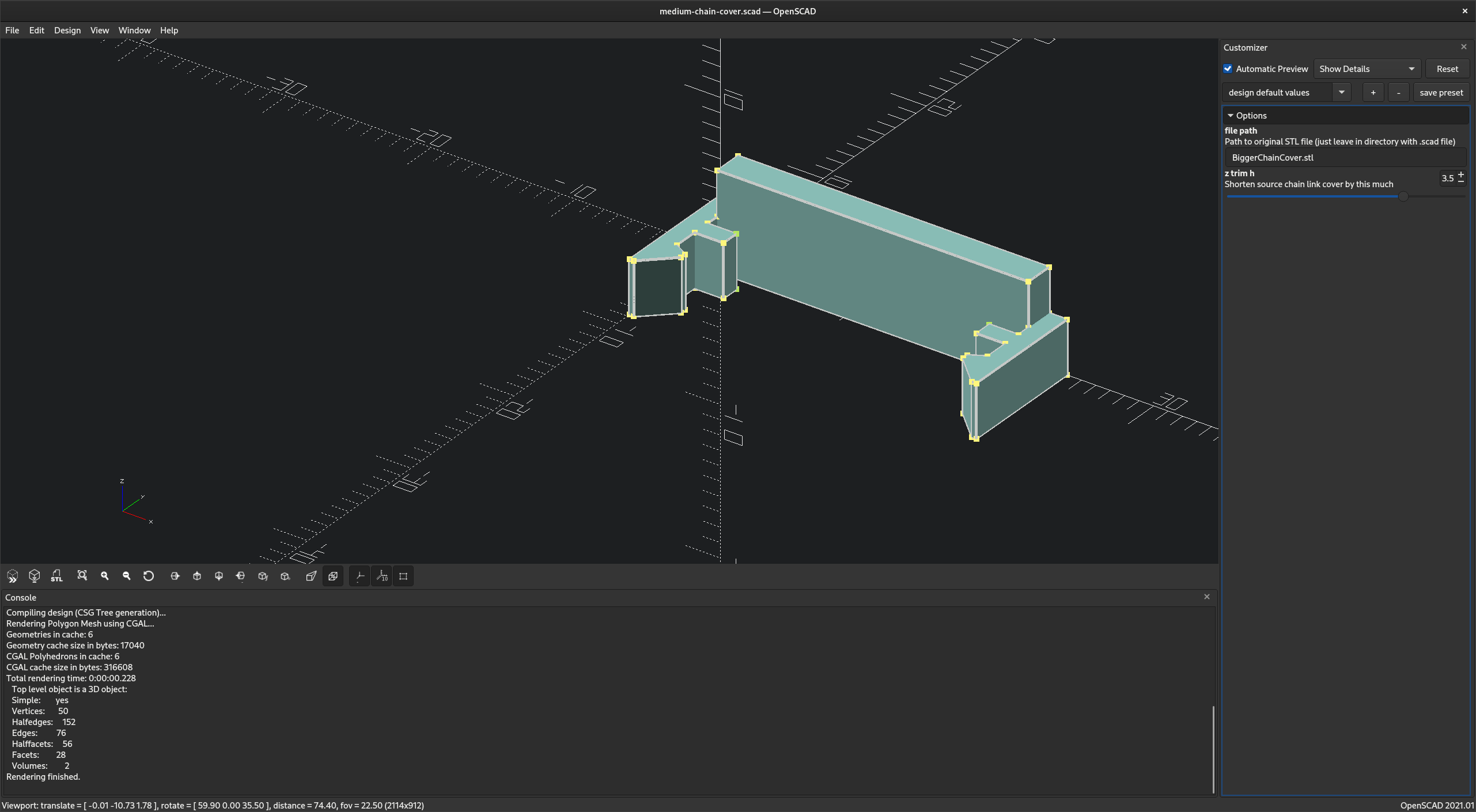 Larger Cable Chain Clips for Thicker Cables / Fasteners - OpenSCAD
