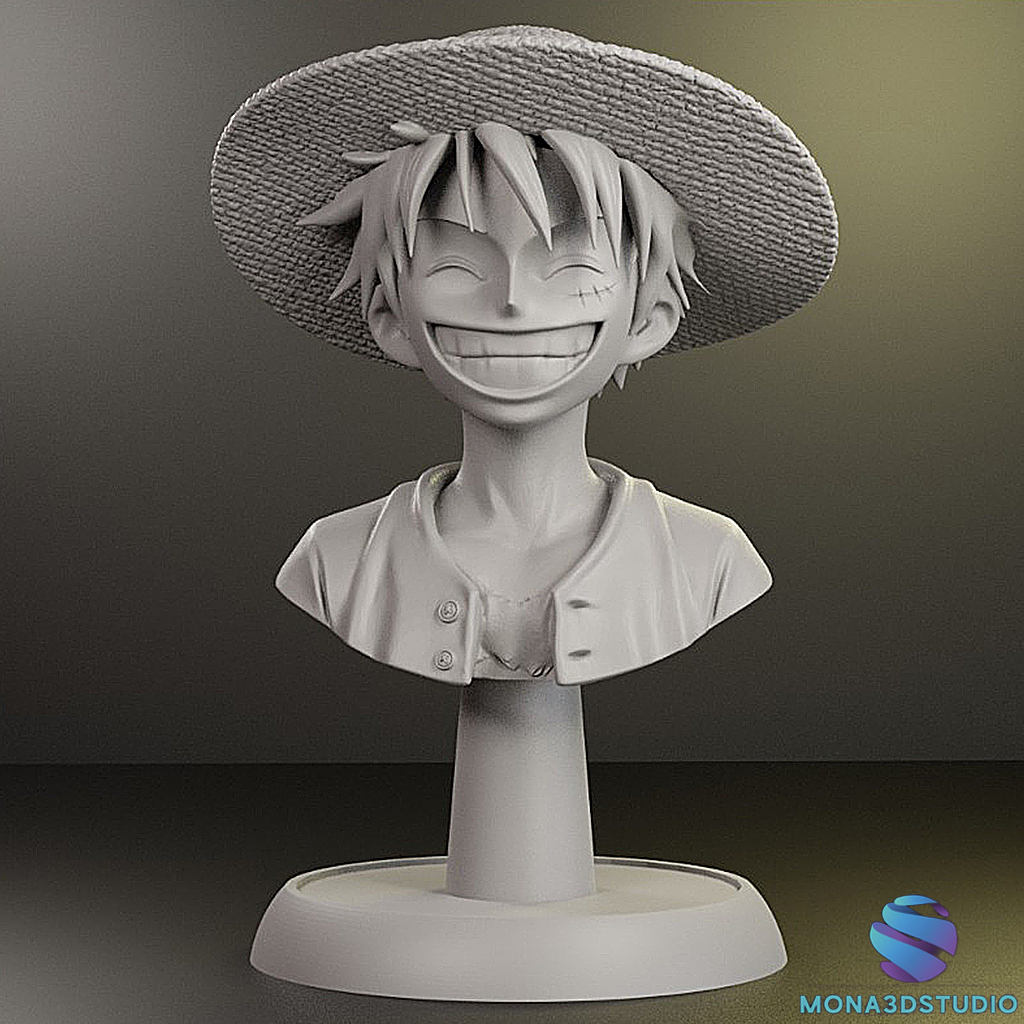 Monkey D. Luffy Bust One Piece Straw Hat STL 3D Print Figure Statue — miniatura 4