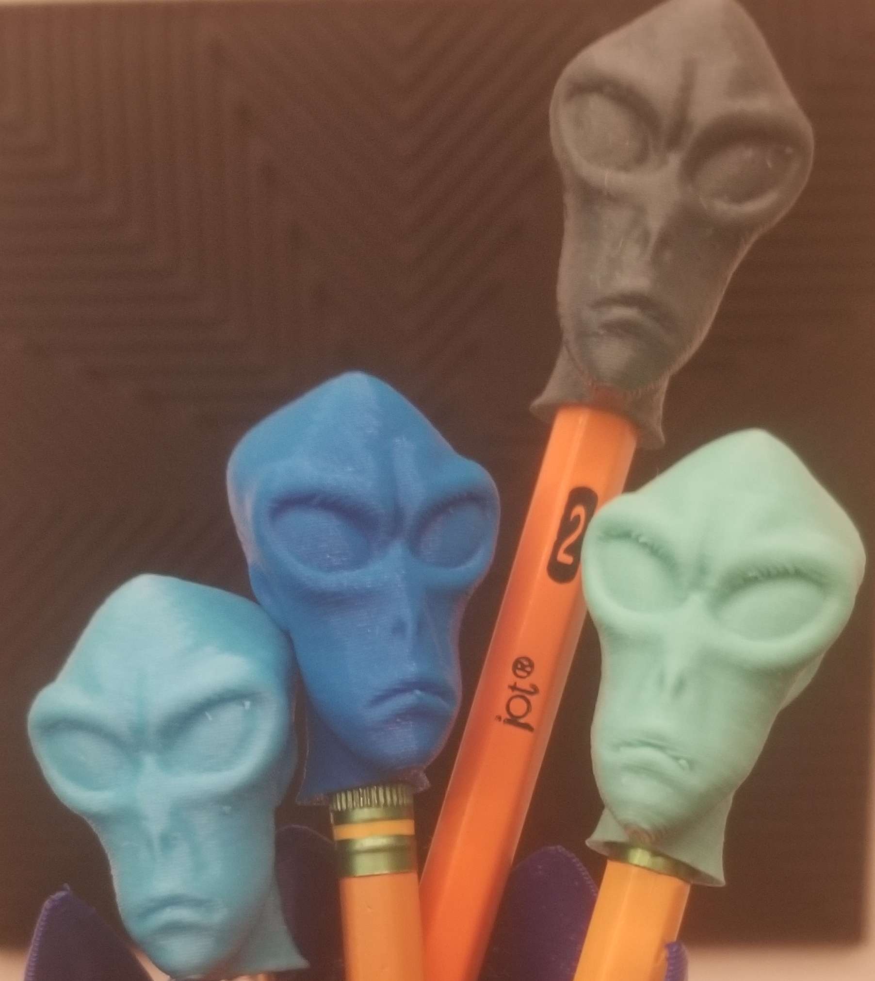 Alien head pencil topper