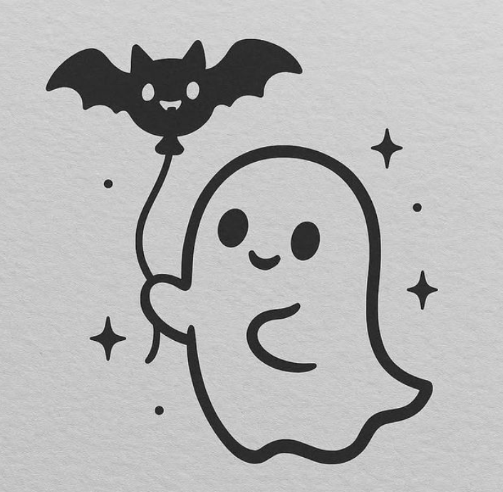 Cute ghost with balloon bat