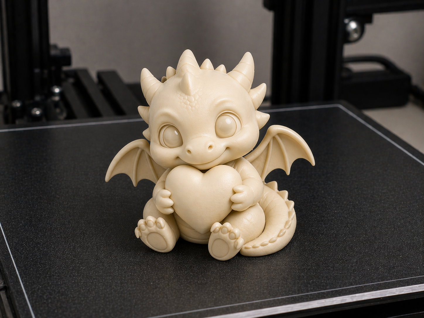 Cute Sitting Dragon With a Hearth (EASY PRINT)