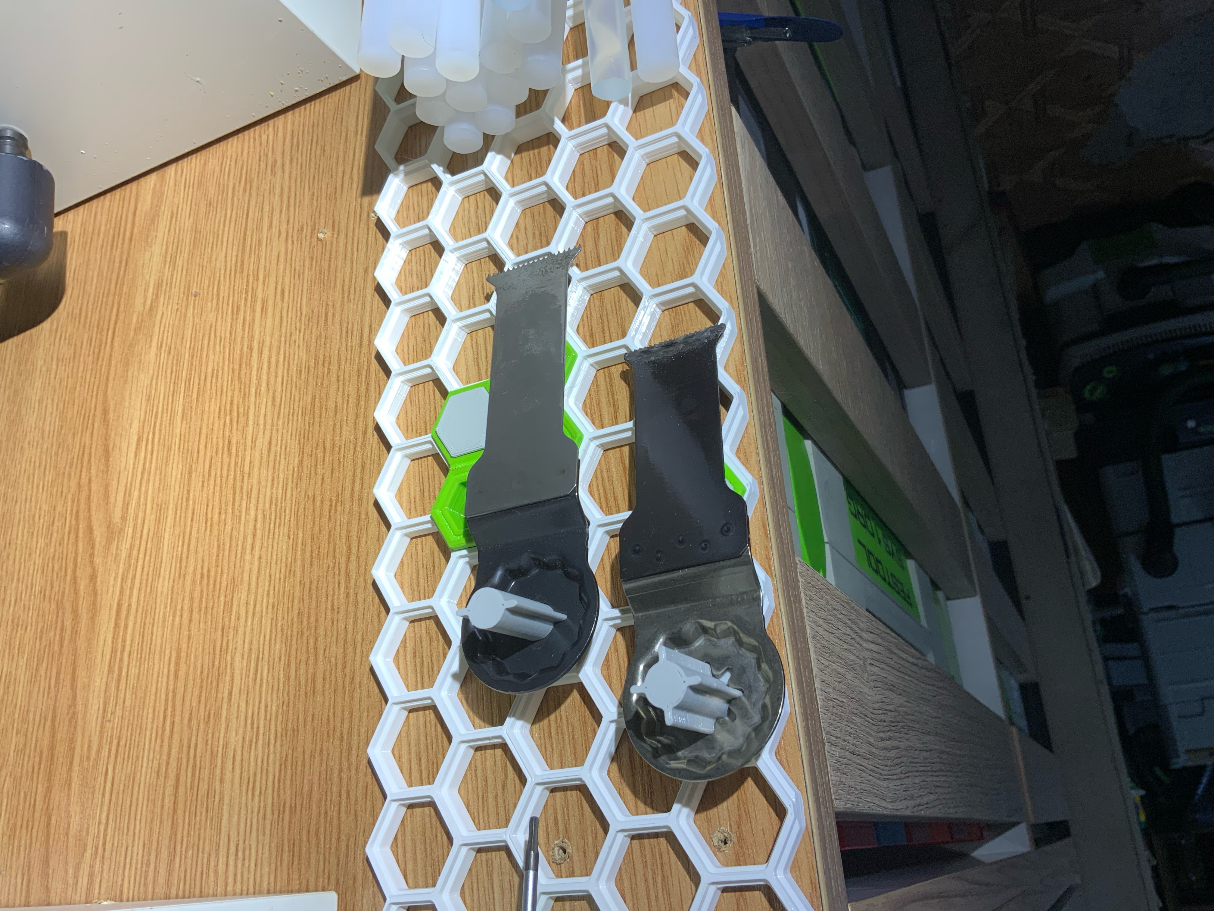 Oscillating Tool Attachment Holder for Honeycomb storage wall