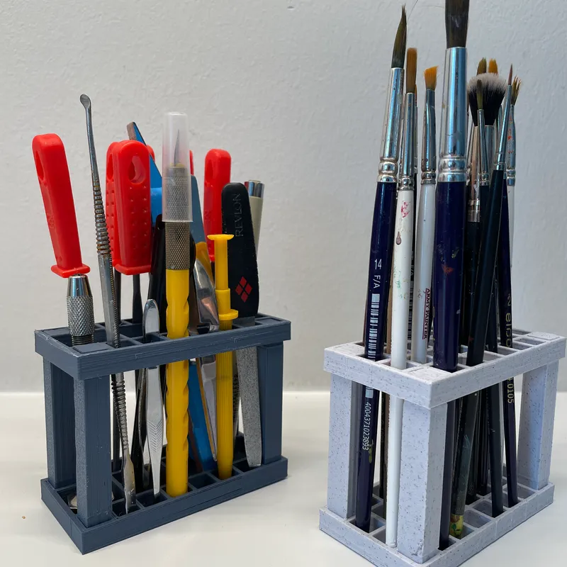 STL file 6-slot paint brush rack with drip tray  Extended brush sizes!  🎨・3D printer design to download・Cults