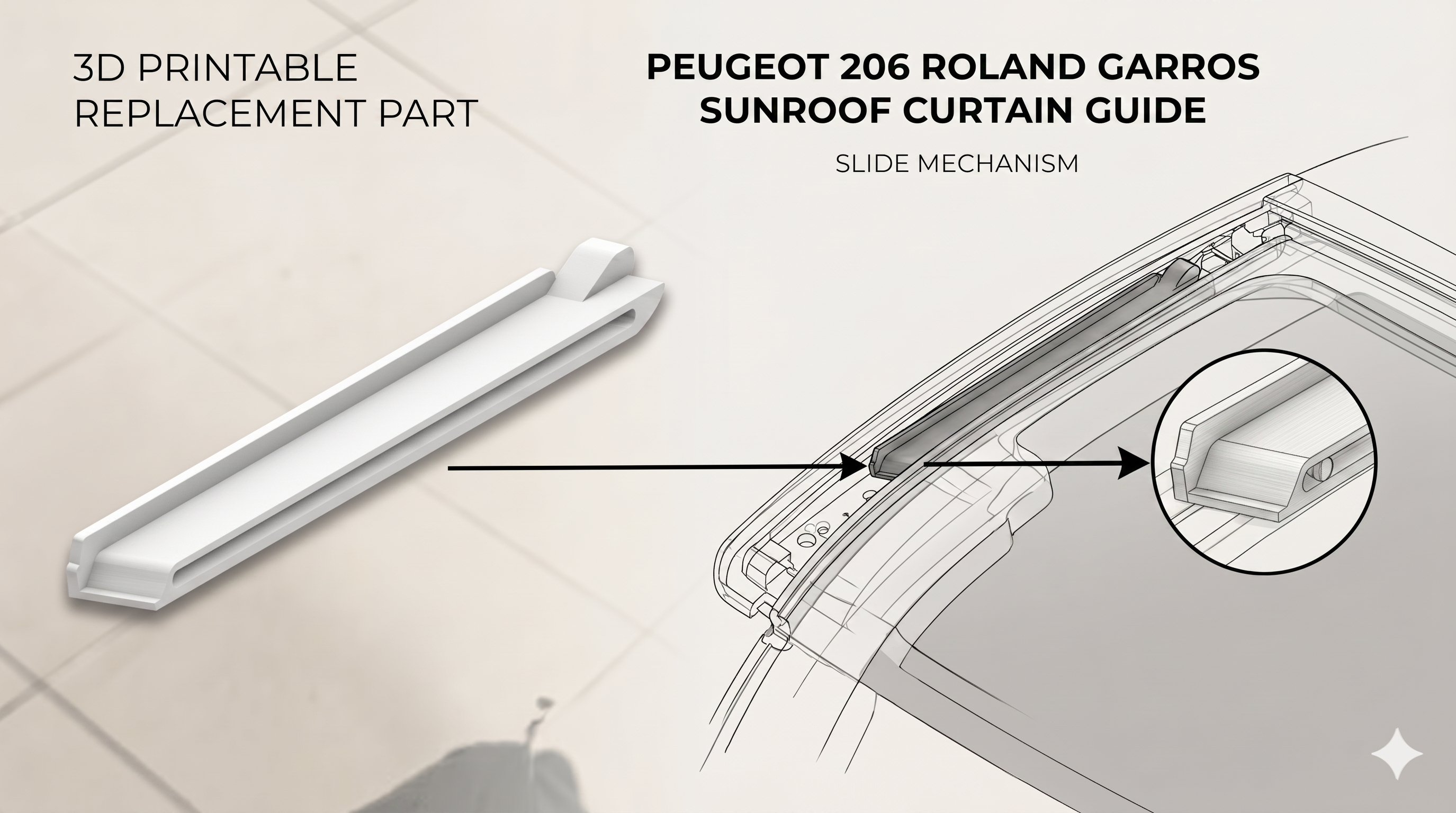 Peugeot 206 Roland Garros Panoramic Sunroof Curtain Slider Guide