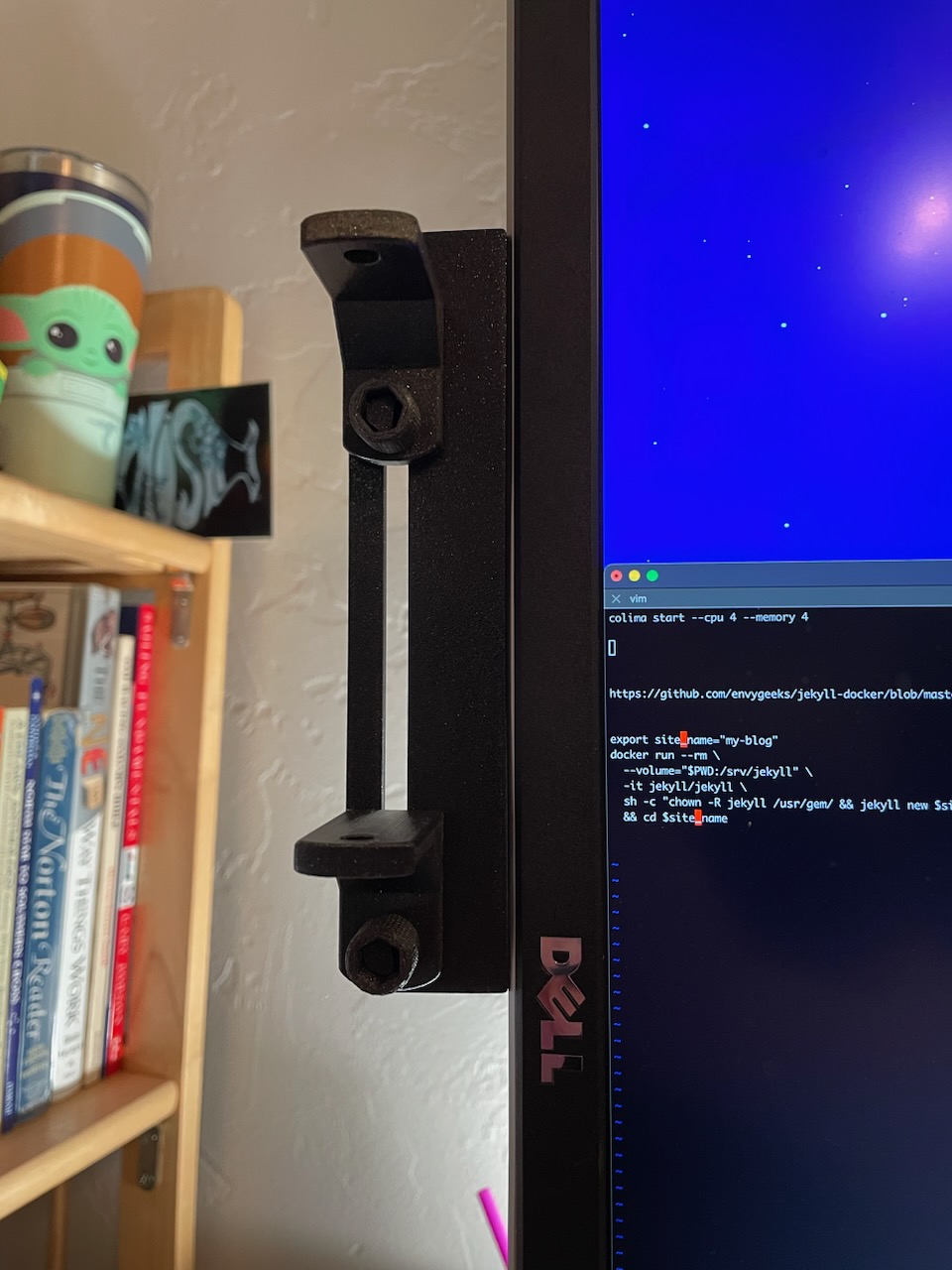 camera and light mount for dell monitors in portrait orientation