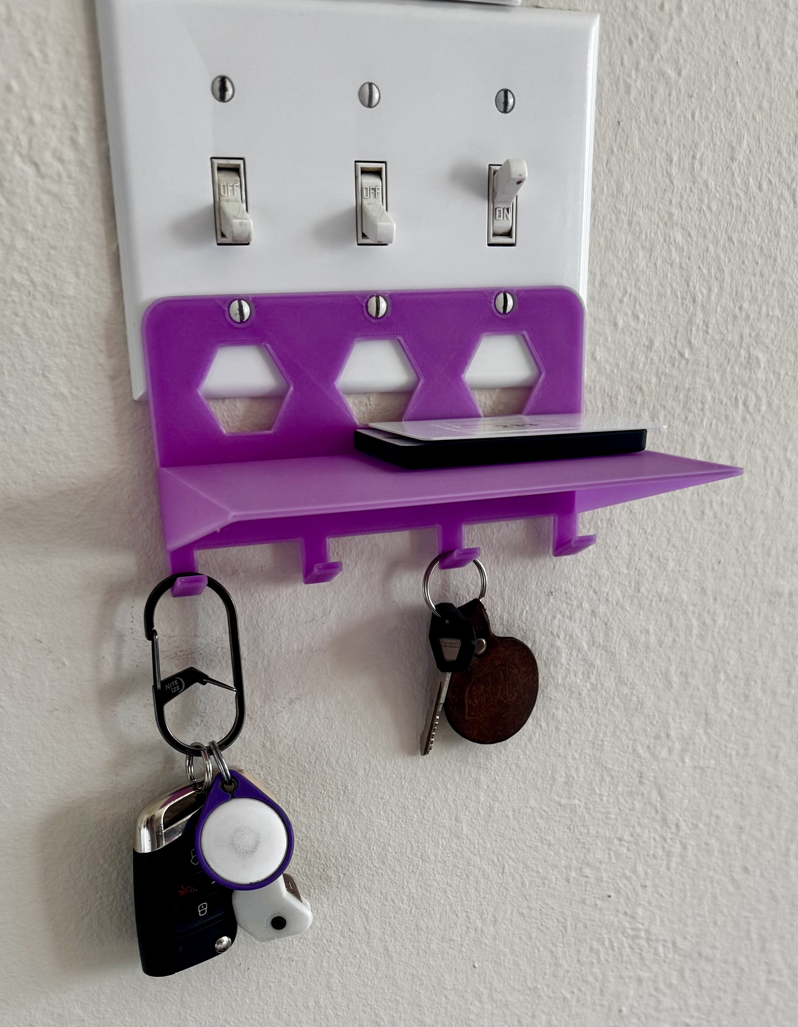 Light switch key hook + shelf