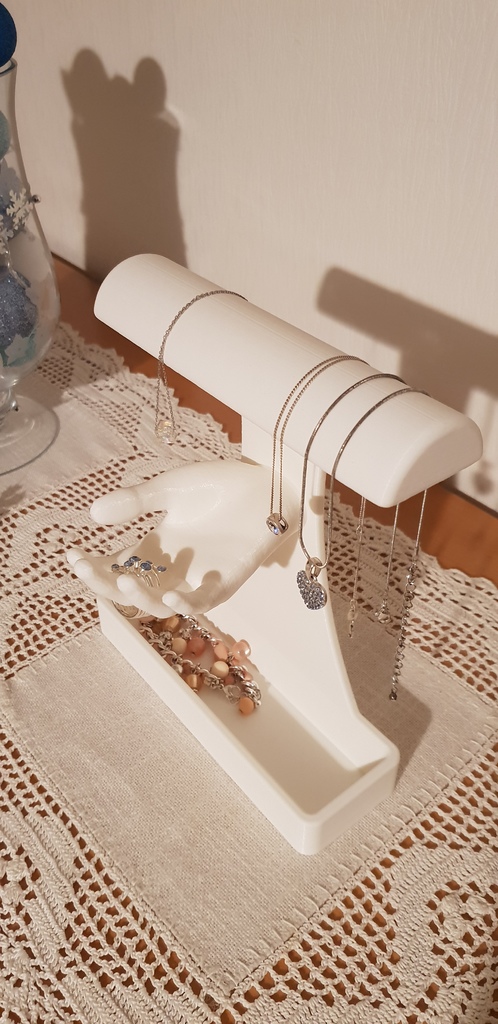 Jewellery Stand with Hand and Box, Schmuckständer mit Hand und Ablagefach