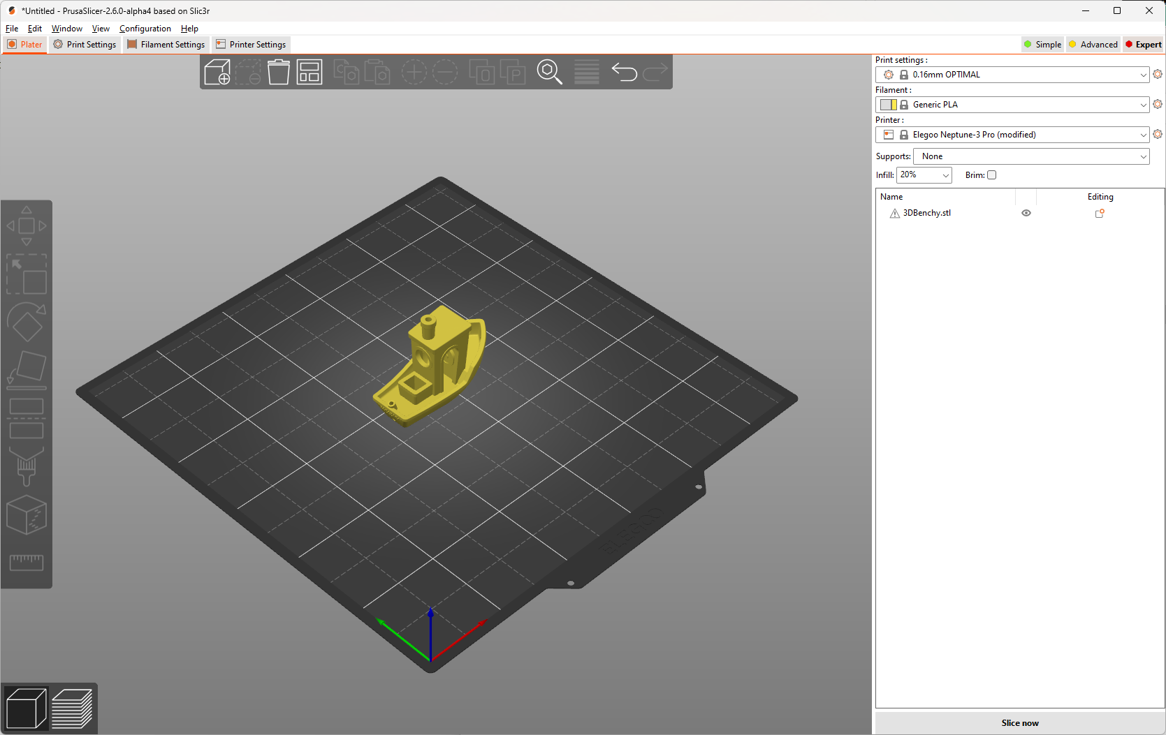 I got the PLA filament from elegoo . The settings from Benchy were