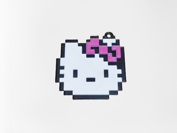 Hello Kittie Pixel Keychain + Your TEXT / Brelok Hello Kittie ala Pixel + Twój Tekst