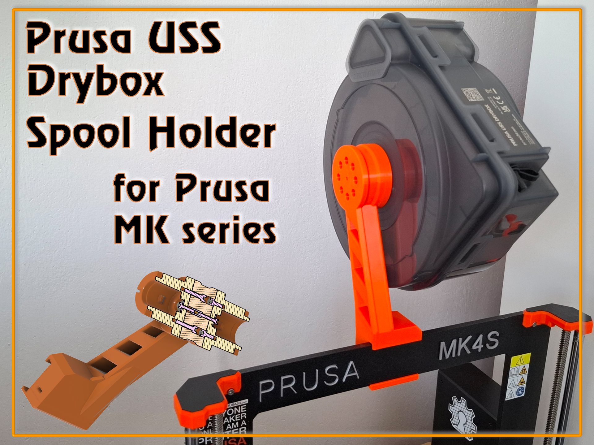 Prusa USS Drybox Spool Holder for MK3/MK3S+ / MK4/MK4S