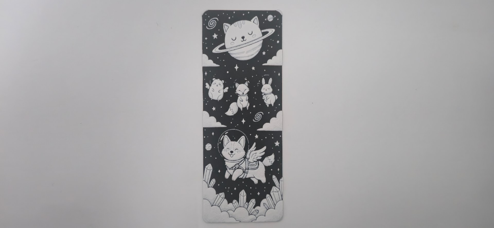 Cute Raccoon and Cat Space Bookmark