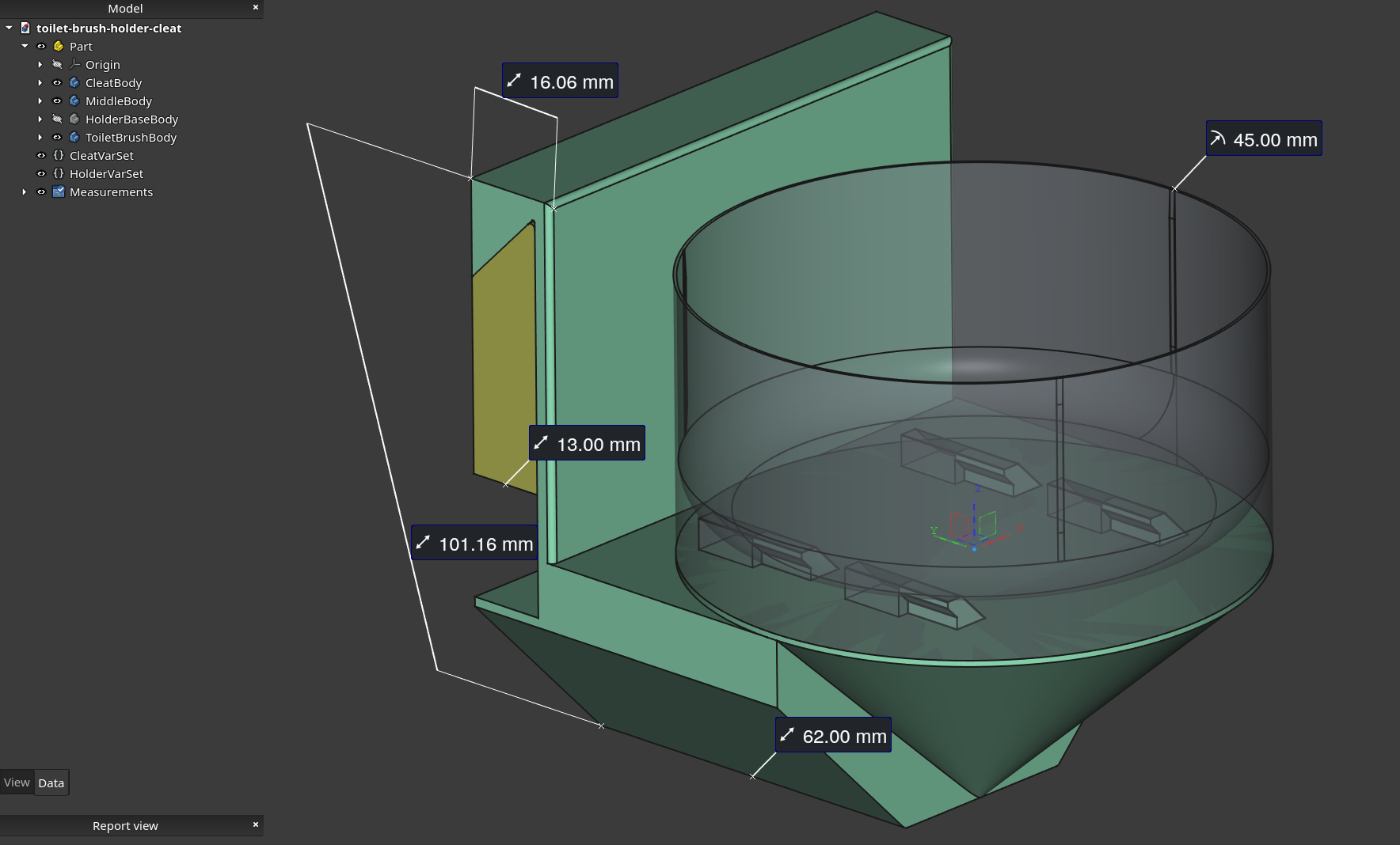 Toilet brush wall french cleat holder with FreeCAD file