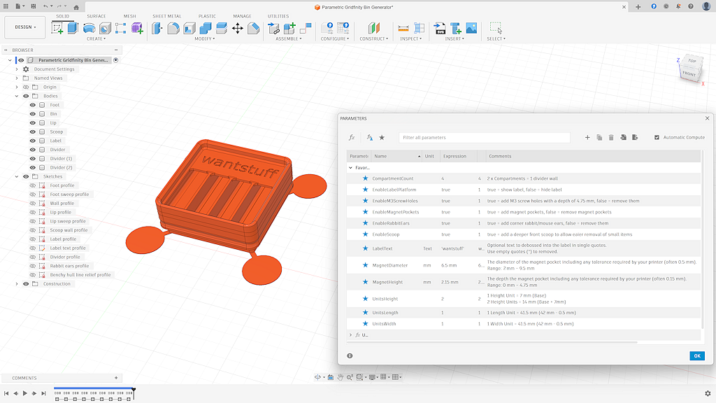 Parametric Gridfinity Bin Generator (Fusion 360) — miniatura 3