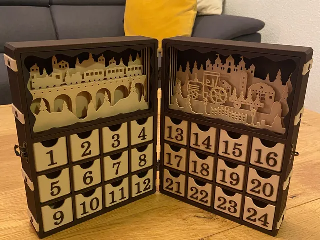 3D Printed Advent Calendar – Decorative Christmas Box with 24 Drawers & Winter Diorama (Remix)