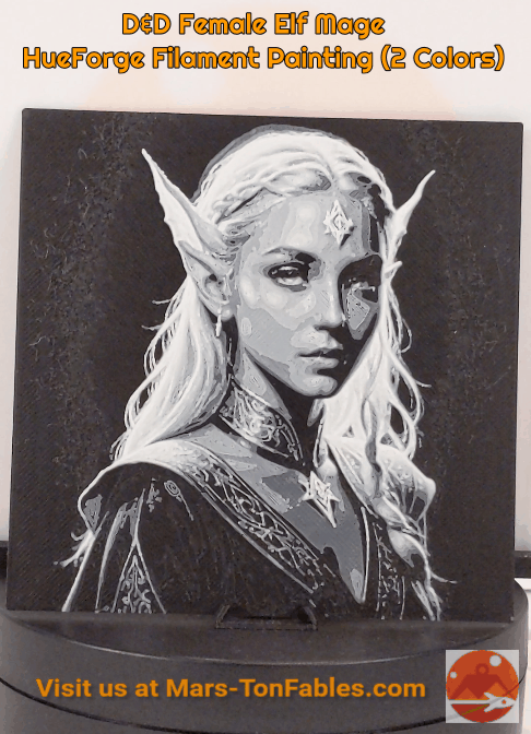 D&D Female Elf Mage HueForge Filament Painting (2 Colors)
