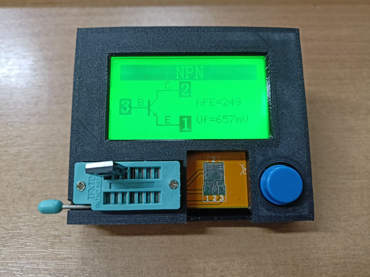 Component tester case for 66.5mm x 35.5mm pcb holes