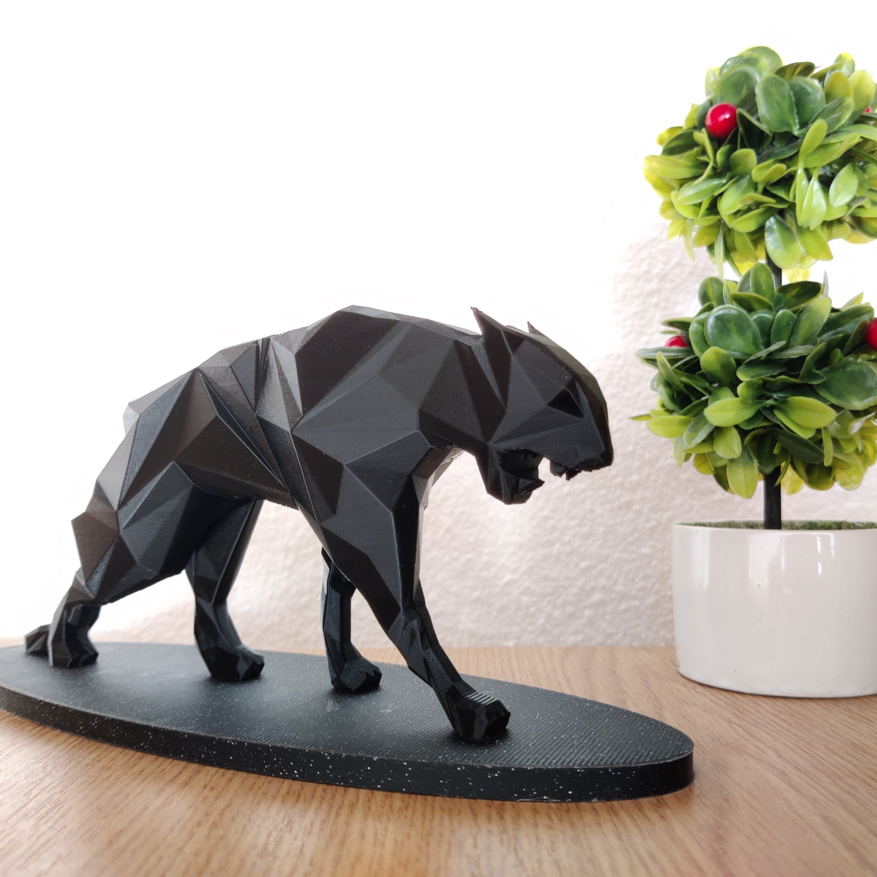 Low Poly Panther Statuette with a base