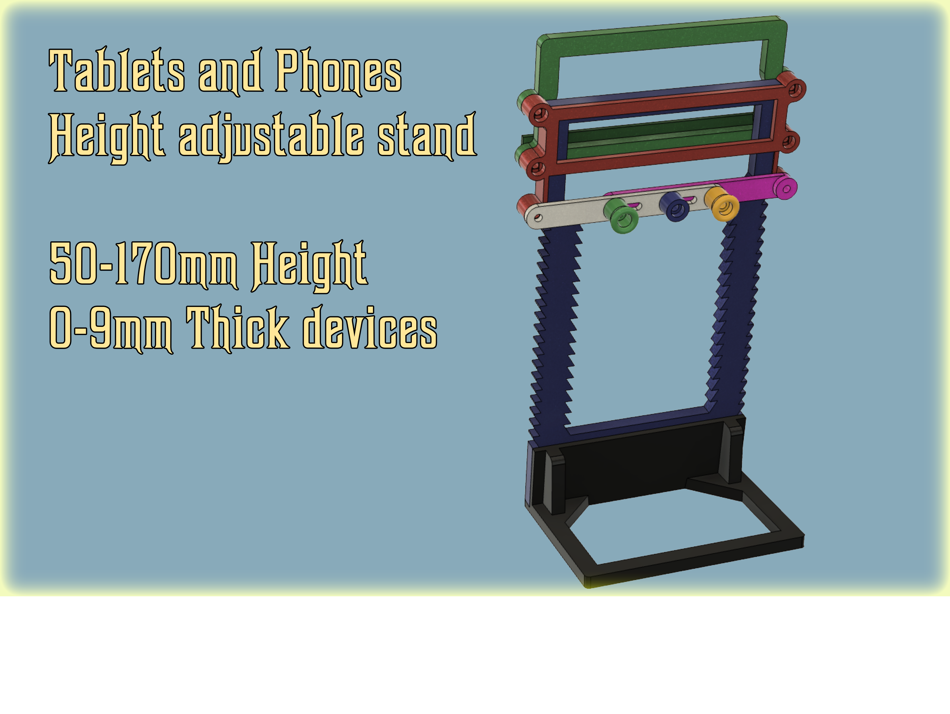 Height adjustable stand for tablets and phones