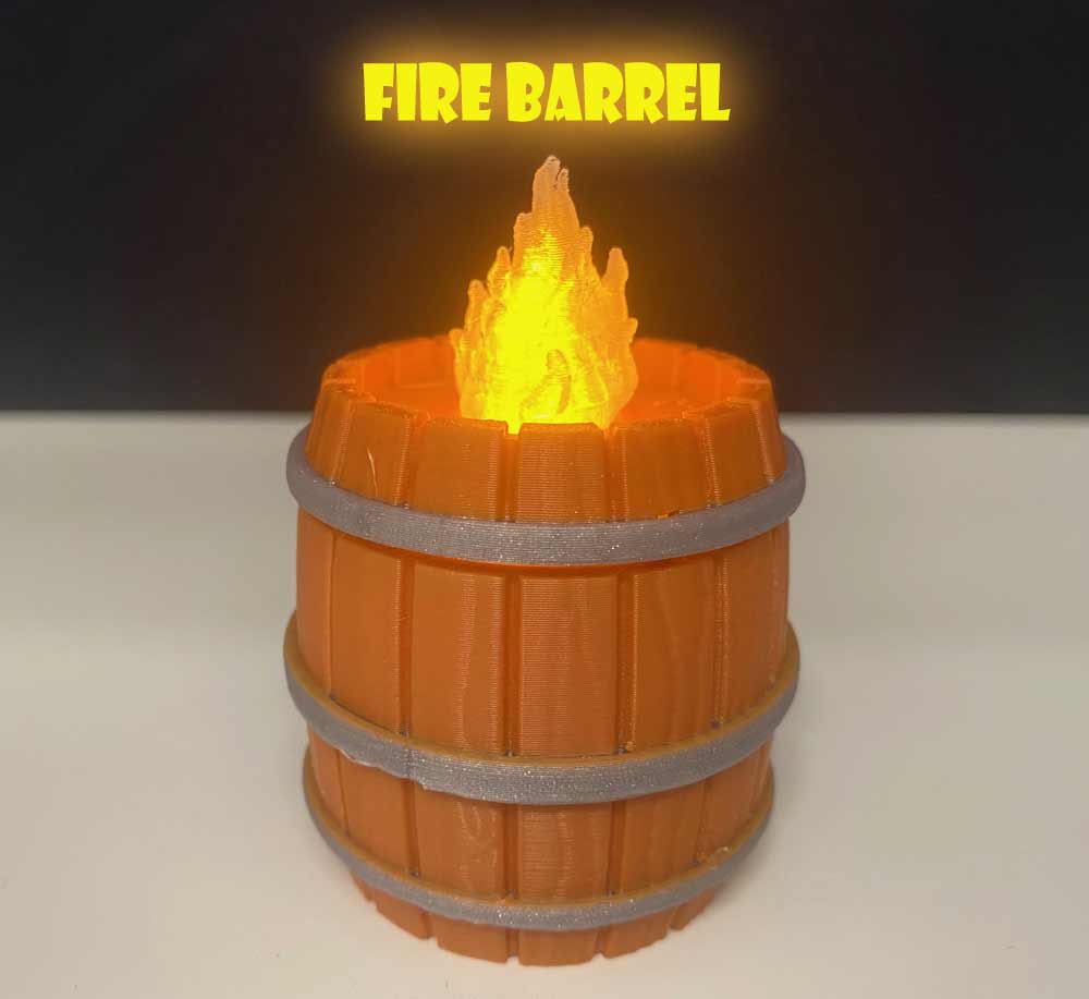 Illuminated Fire Barrel for Tabletop Games (LED Tealight)