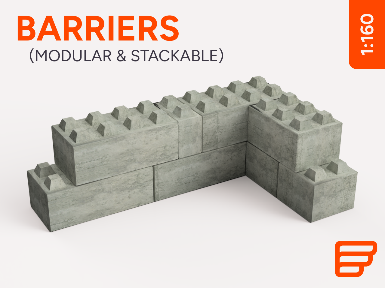 Stackable Concrete Barriers (N Scale)