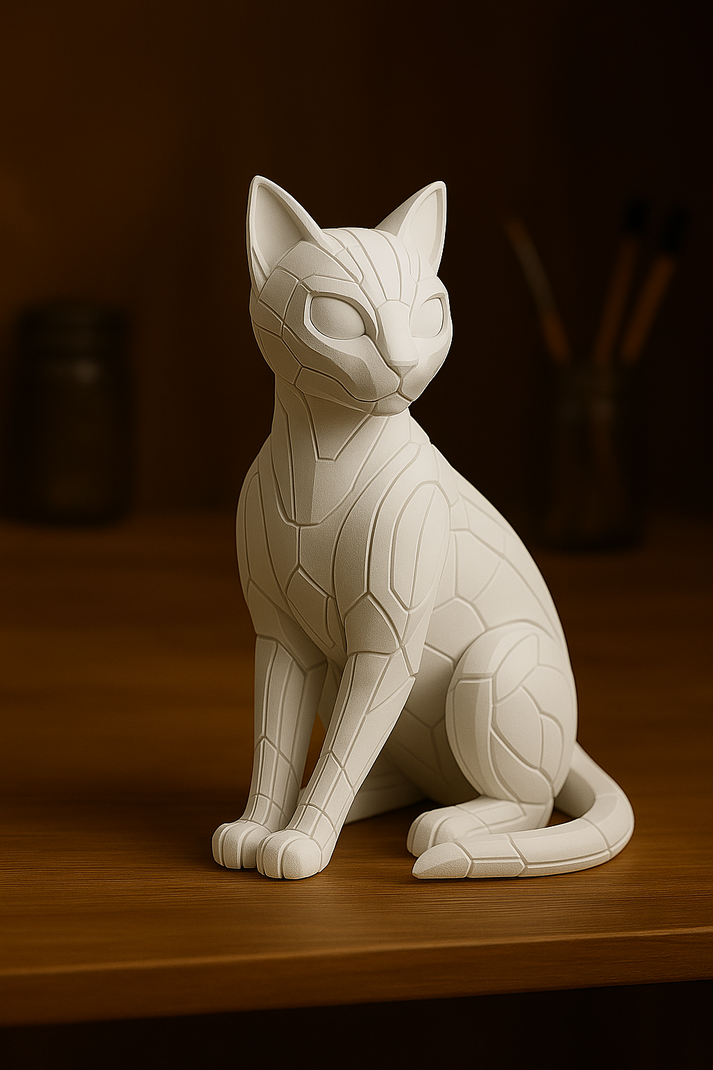 Geometric Cat Sculpture Modern Polygonal Cat Statue | 3D Printed Minimalist Decor | Elegant Home Art