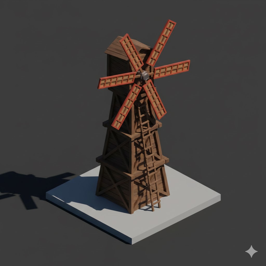 Low Poly Farm Windmill (Wooden)