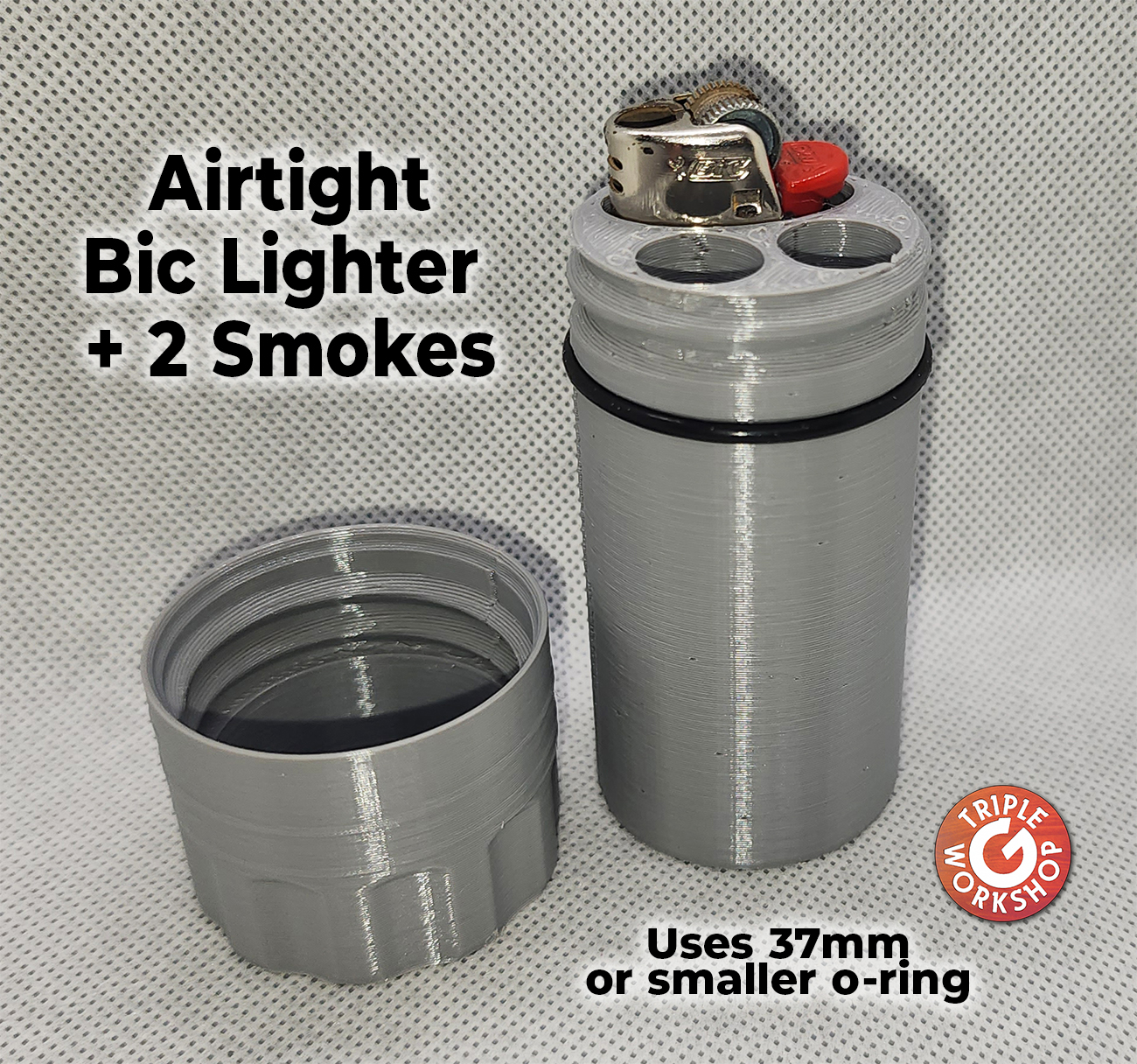 Airtight Bic + 2 smokes container with O-Ring 3D model thumbnail