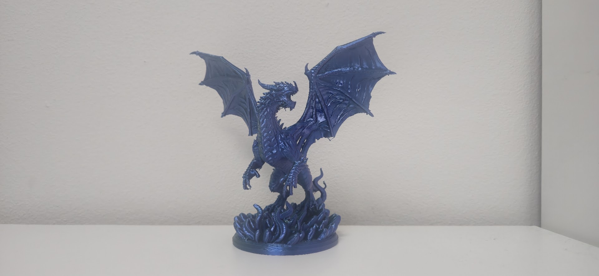 Majestic Blue Silk Dragon on Flames