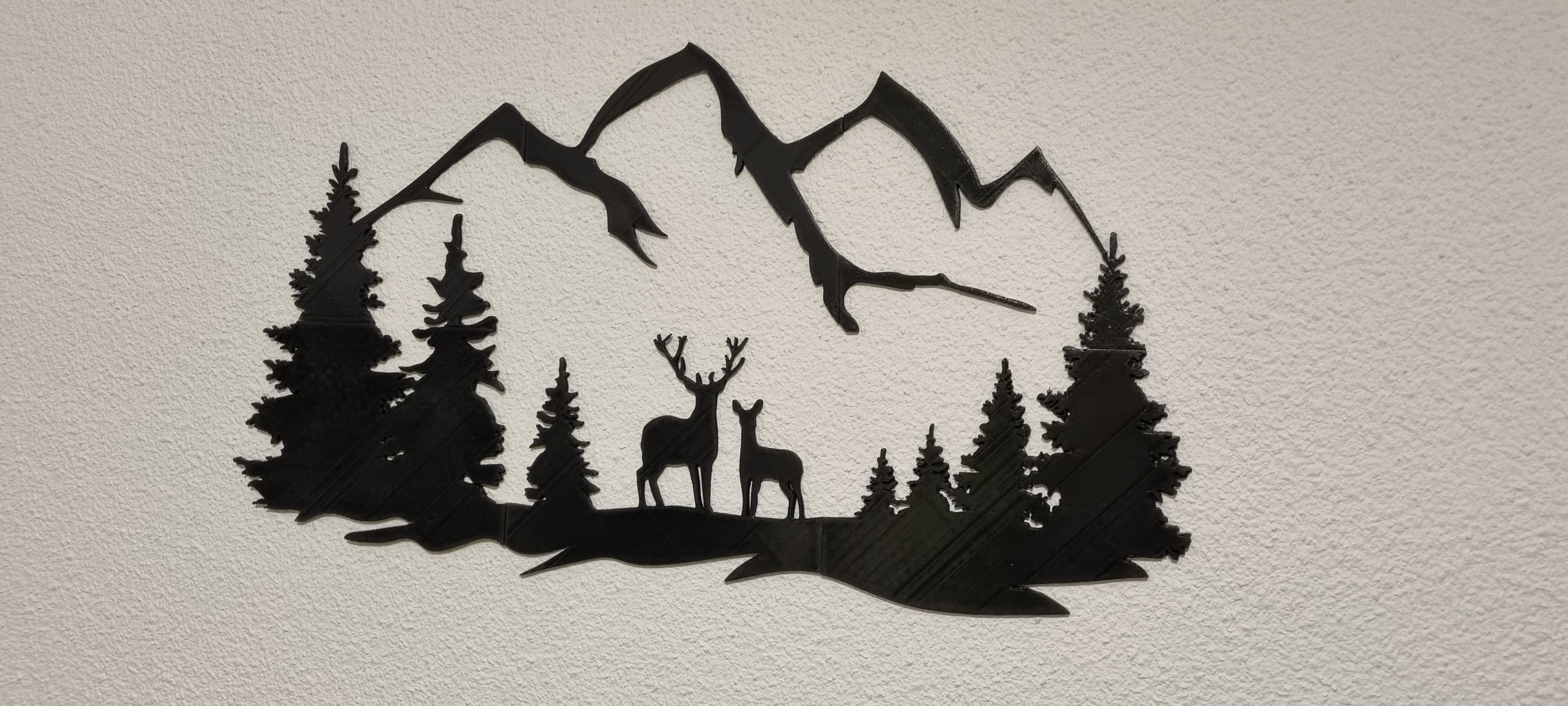 Nature Wall Art with 2 deer and 3 mountains 600x300mm + loose parts cut to 200x200