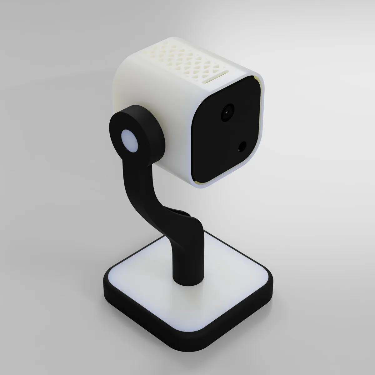 A white and black ESP32 CAM Case that looks like a lamp