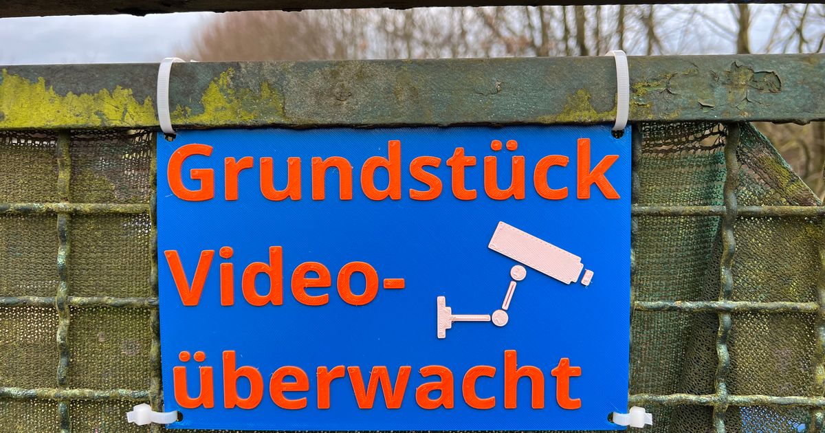 Grundstück videoüberwacht Videoüberwachung Schild CCTV Sign German by Seppo | Download free STL ...