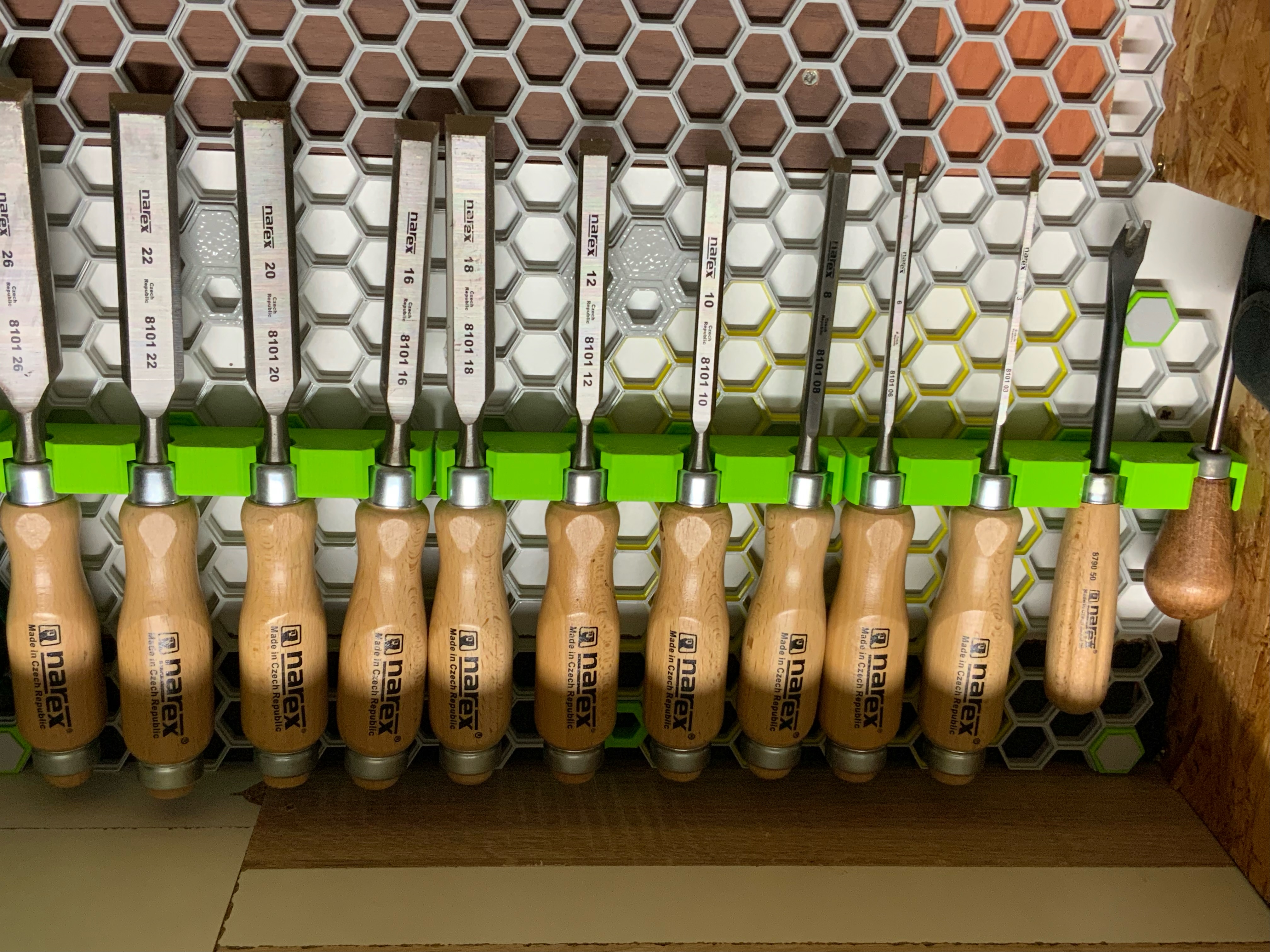 Holder for Narex chisels (Honeycomb storage wall)