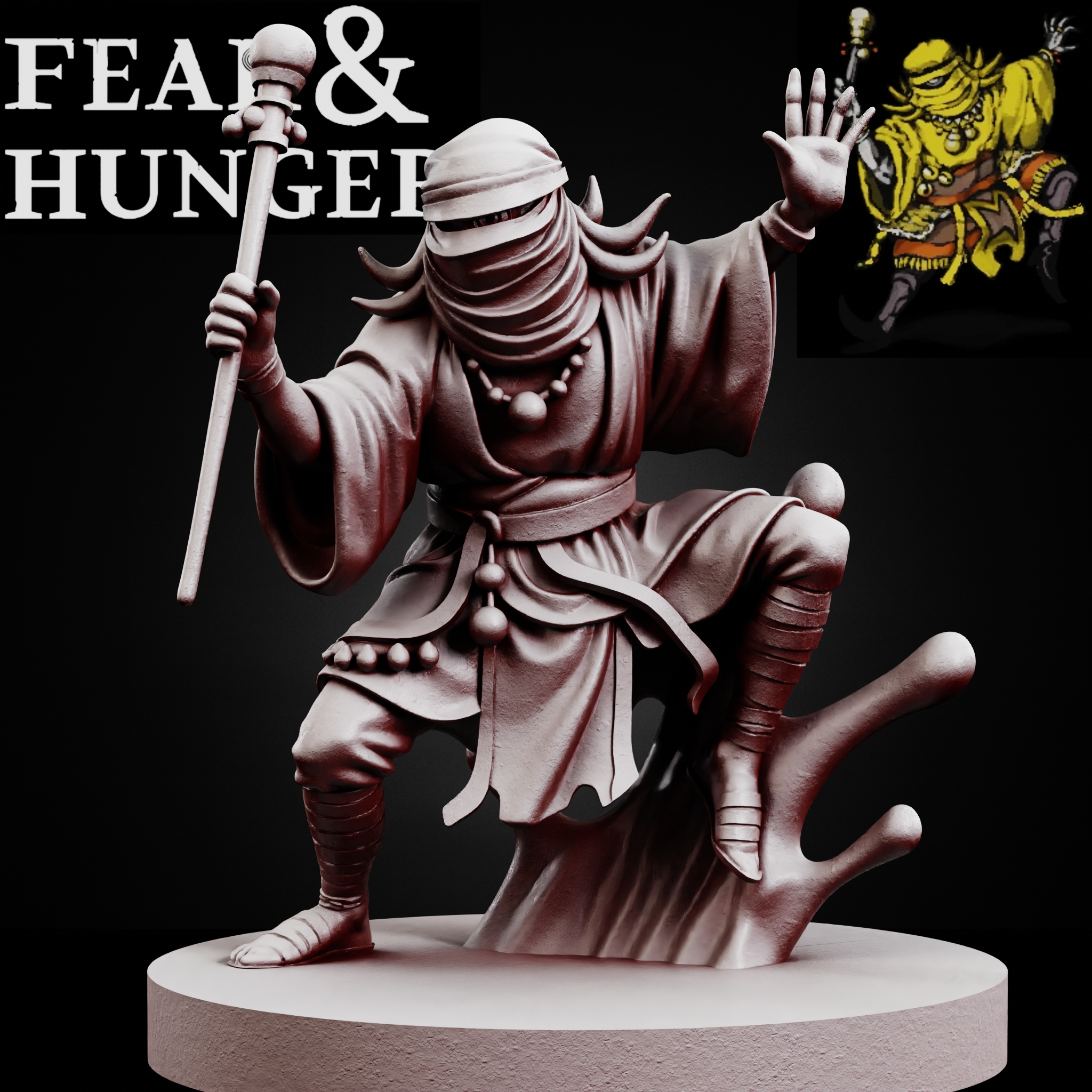 YELLOW MAGE FEAR AND HUNGER TABLETOP D&D RPG miniature figurine – scale STL Fan Art