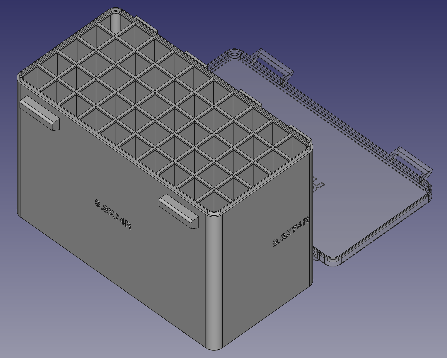 9.3X74mm Rimmed, Head Up, Snug Double Snap Latch Modular Ammo Box