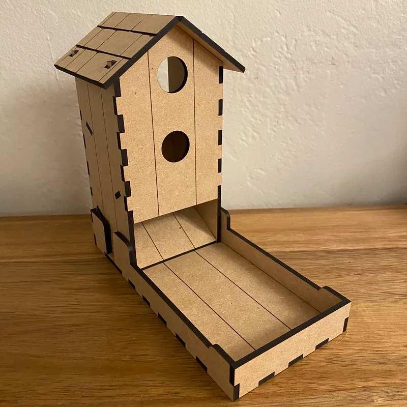 Wooden organizers have dice tower /bird house good dice tower and wood /