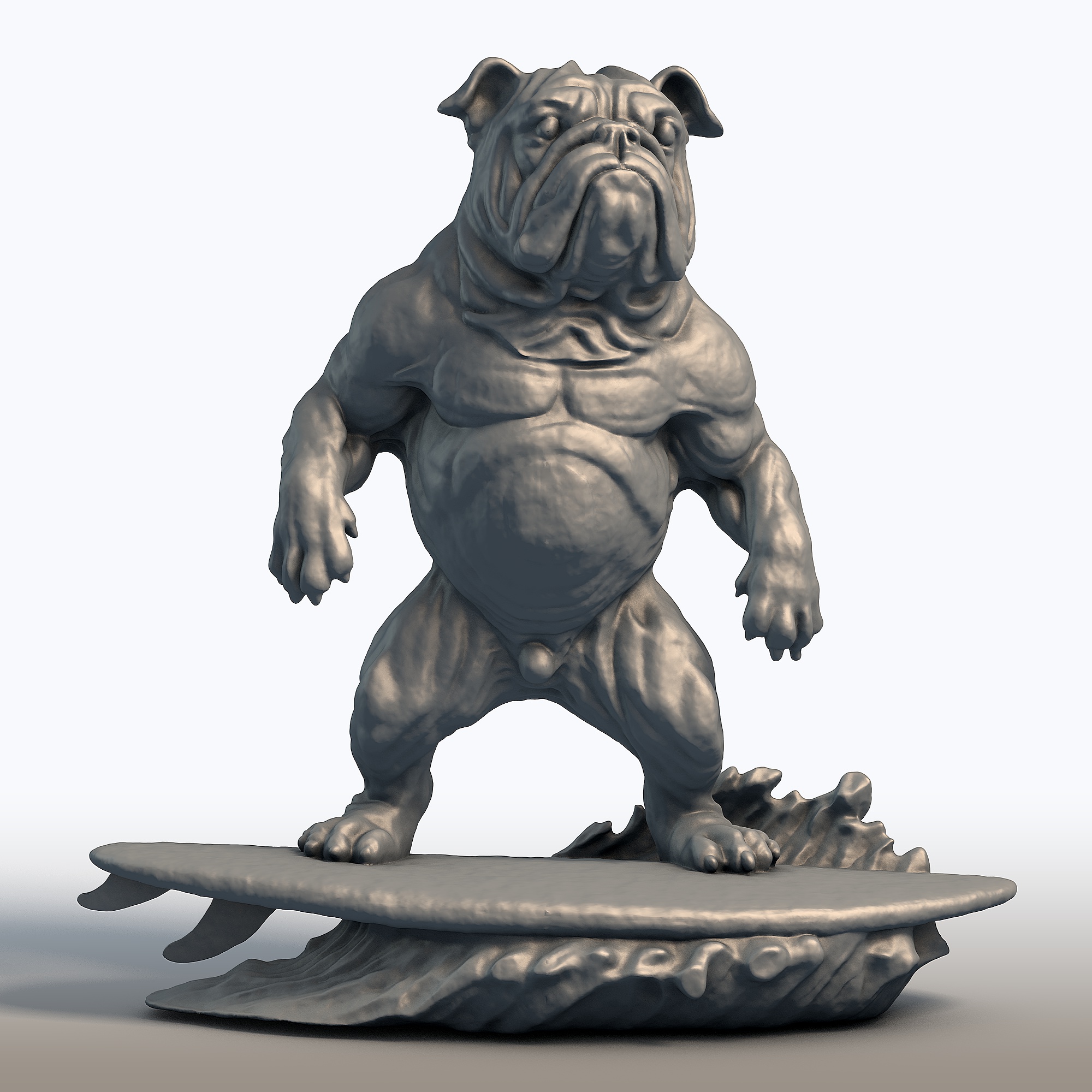 Bulldog Surfer Sculpture - Beach Dog Decor - Surfing Mascot Statue