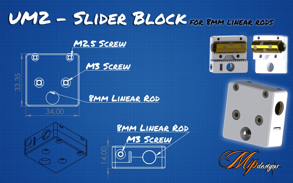 UM2 Cross Slider Block for 8mm linear rods