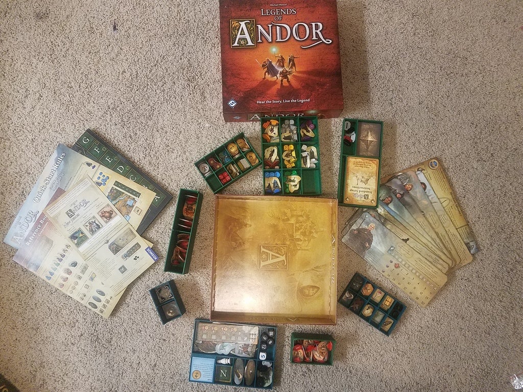 Legends of Andor game box organizer, includes expansion