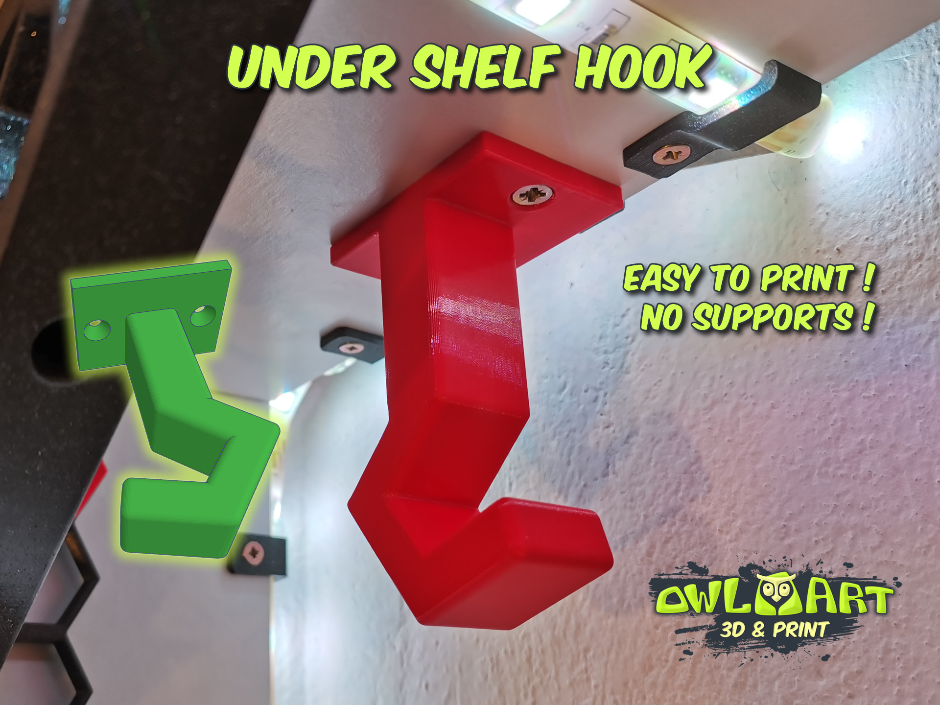 Under Shelf Hook by OwL Art Download free STL model