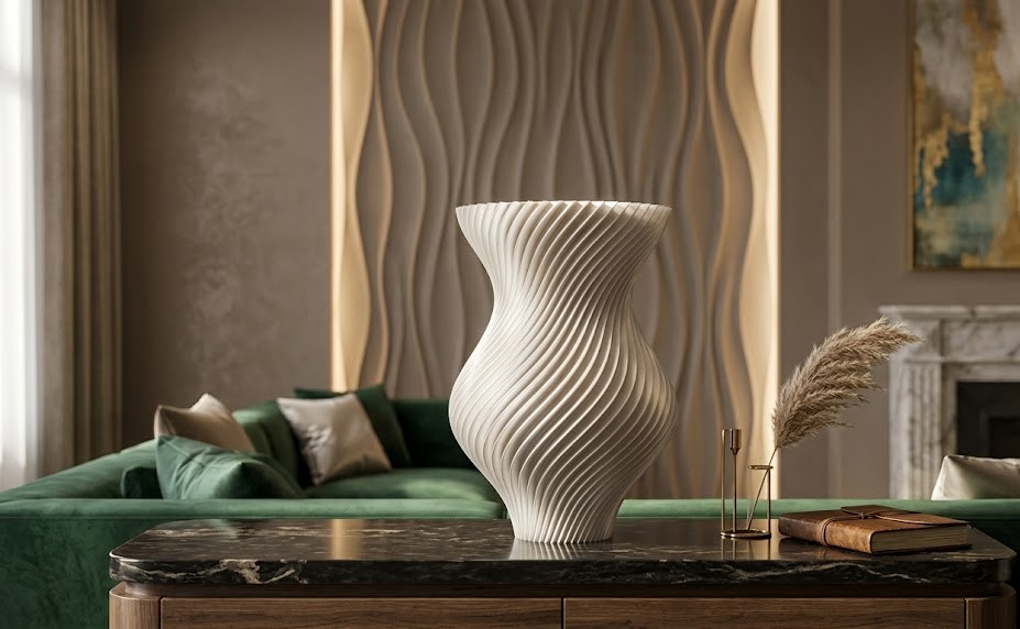 Elegant Hourglass Spiral 3D Printed Satin Vase