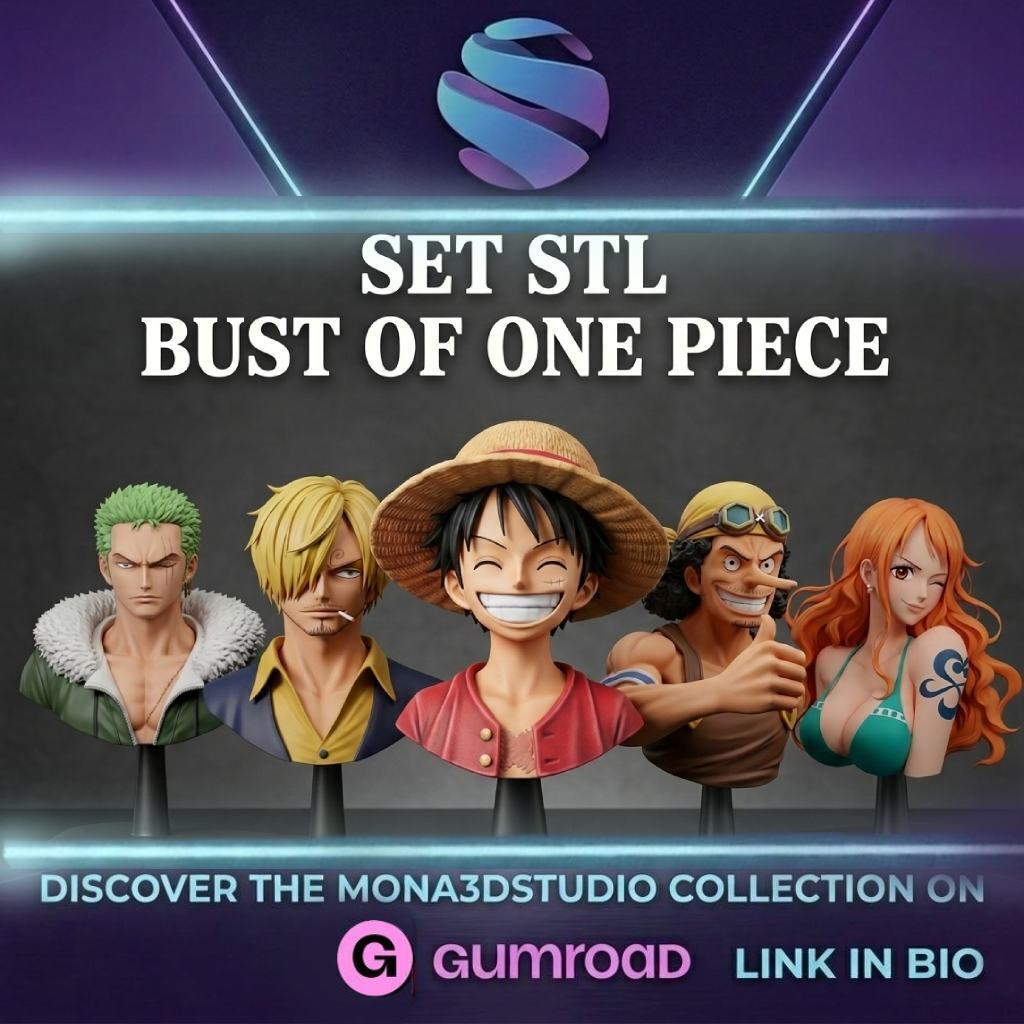 Monkey D. Luffy Bust One Piece Straw Hat STL 3D Print Figure Statue — miniatura 6