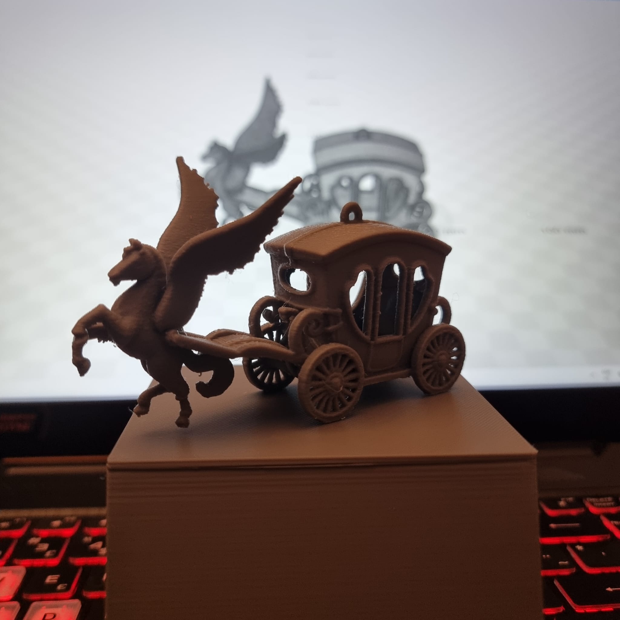carriage being pulled by a Pegasus ornament for christmas tree