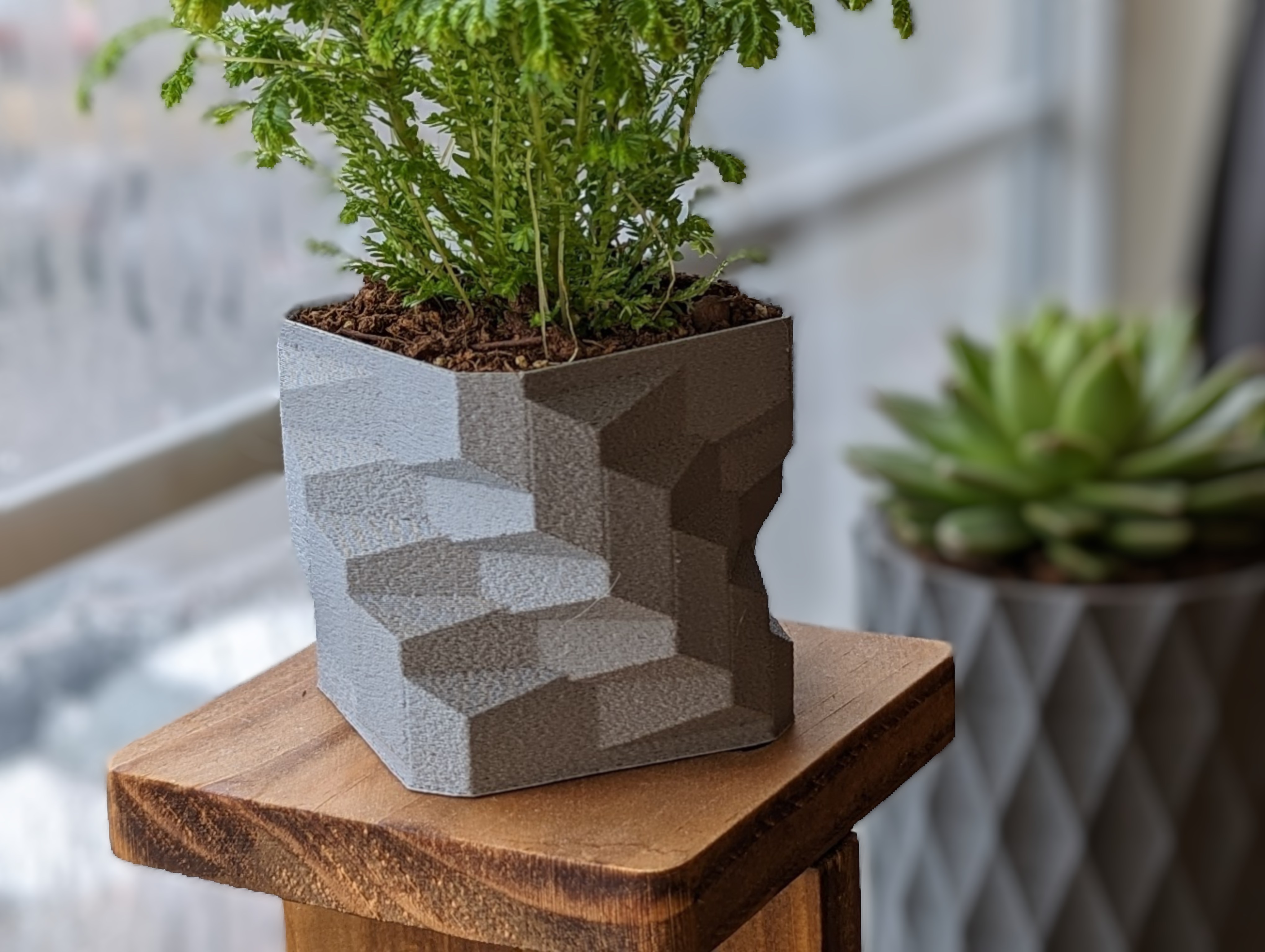 Twisted Square Planter with Drainage Tray for Small Houseplants 3D model thumbnail