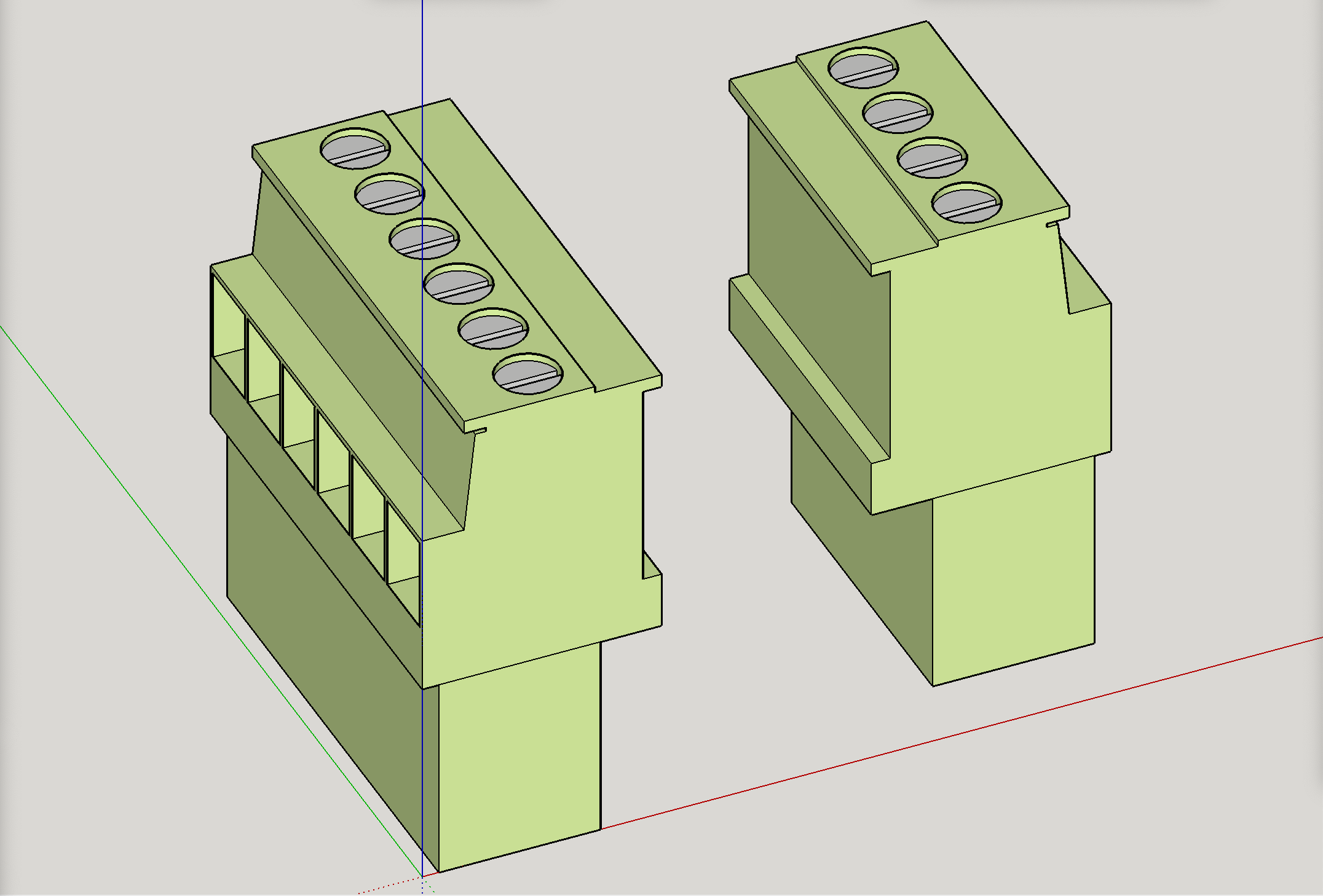 For modeling DIY PCB / Electronics — 4-wire and 6-wire quick connects (mocked up 3D models)