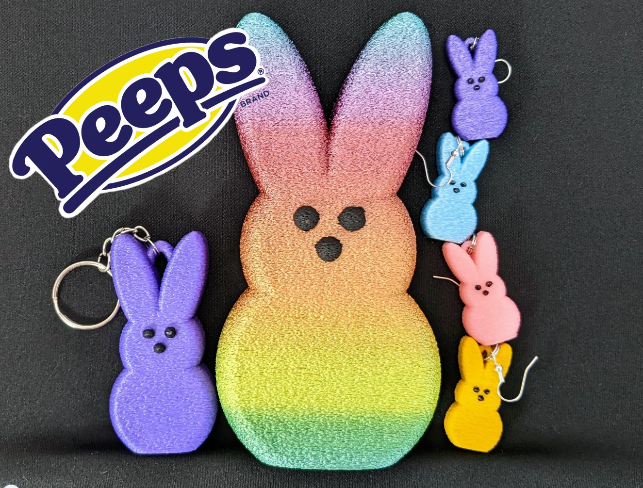 Easter Marshmallow Peeps Bunny Earrings, Keychain, & GIANT BUNNIES 3D model thumbnail