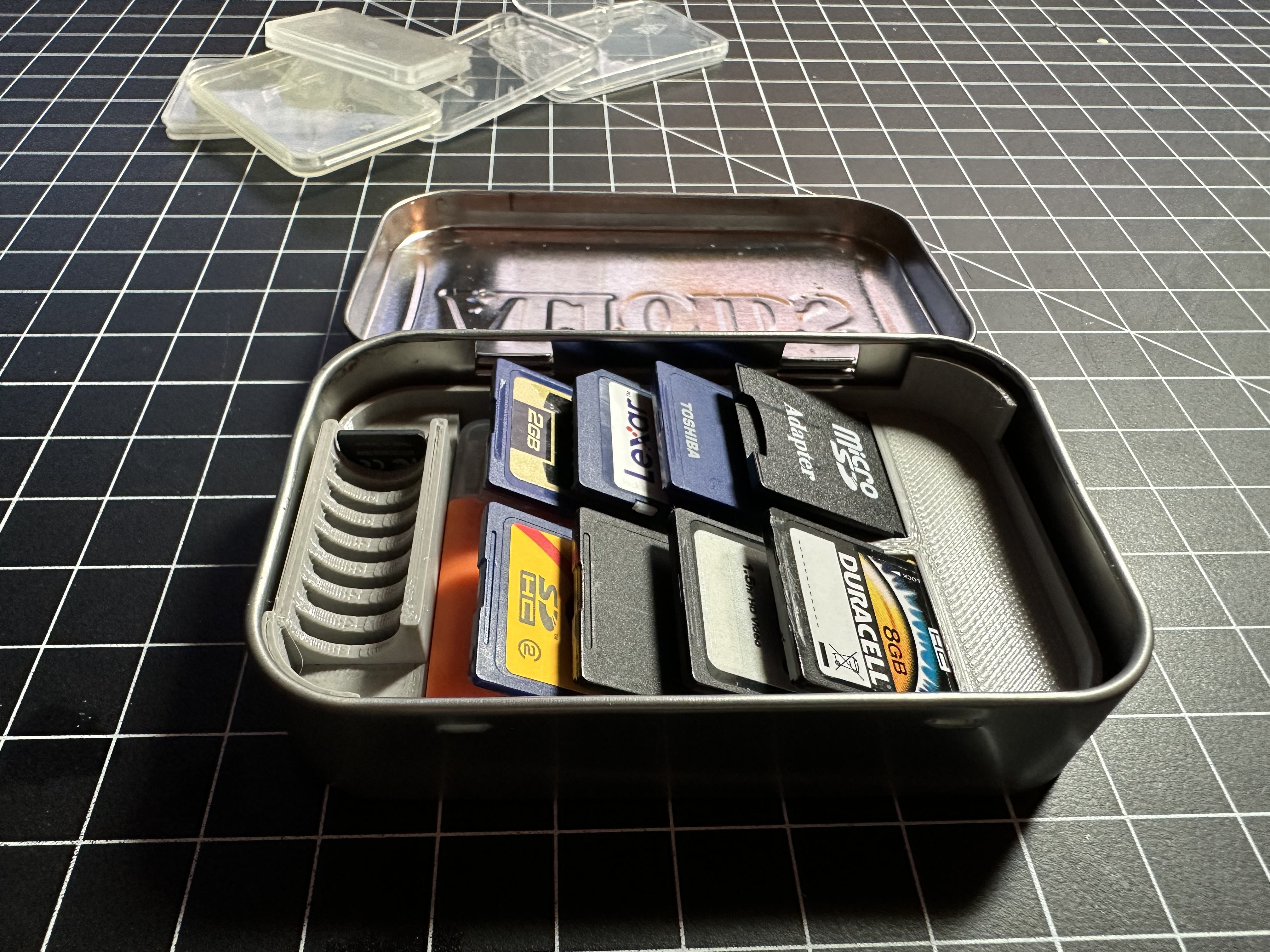 Altoids tin base and SD/MicroSD and adapter organizer
