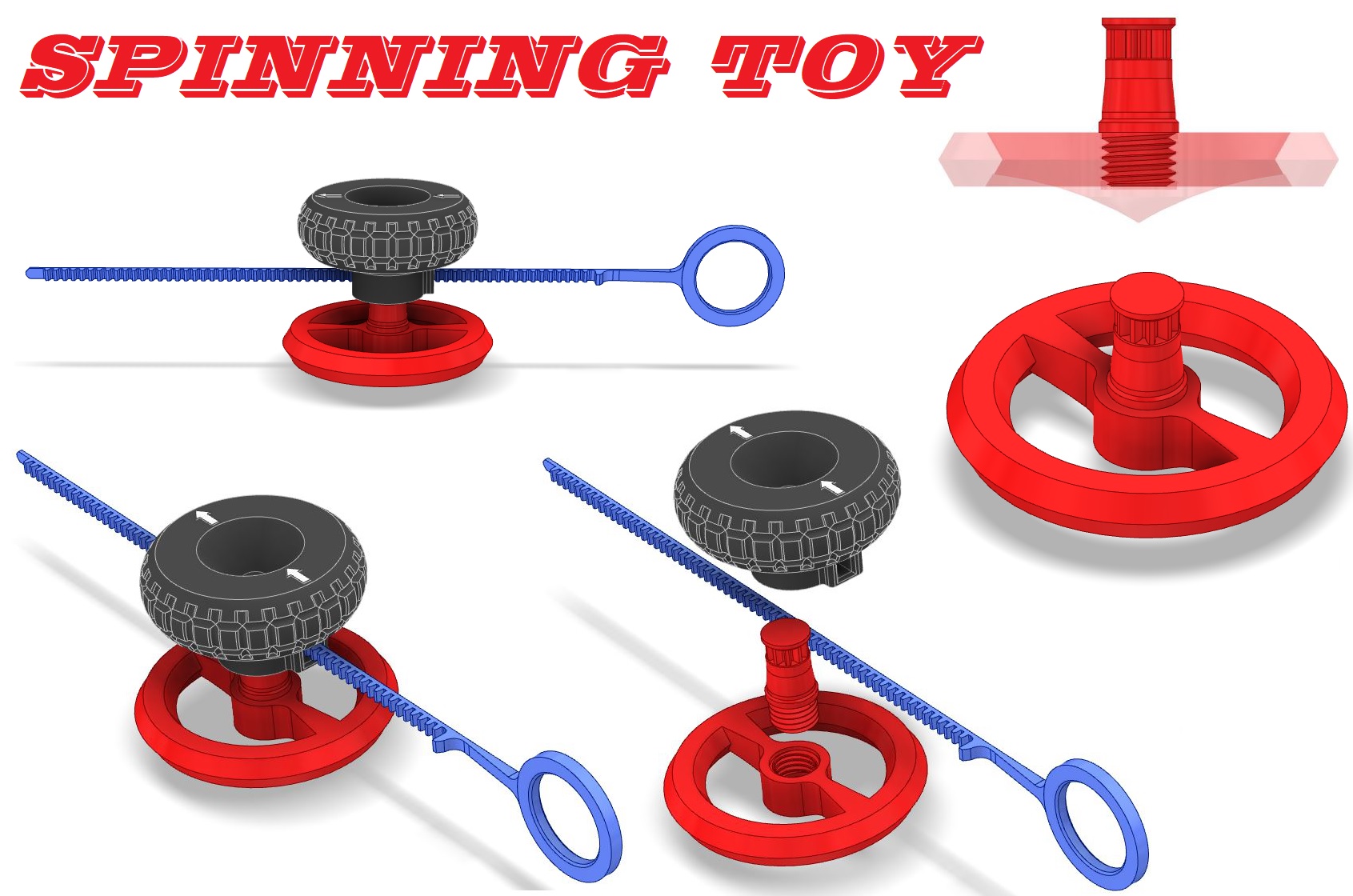 Spinner Toy with pull rod / zipper